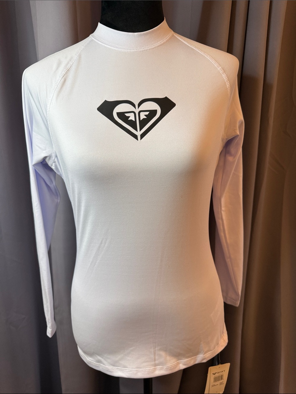 Roxy White Long-Sleeve Rashguard with Black Logo